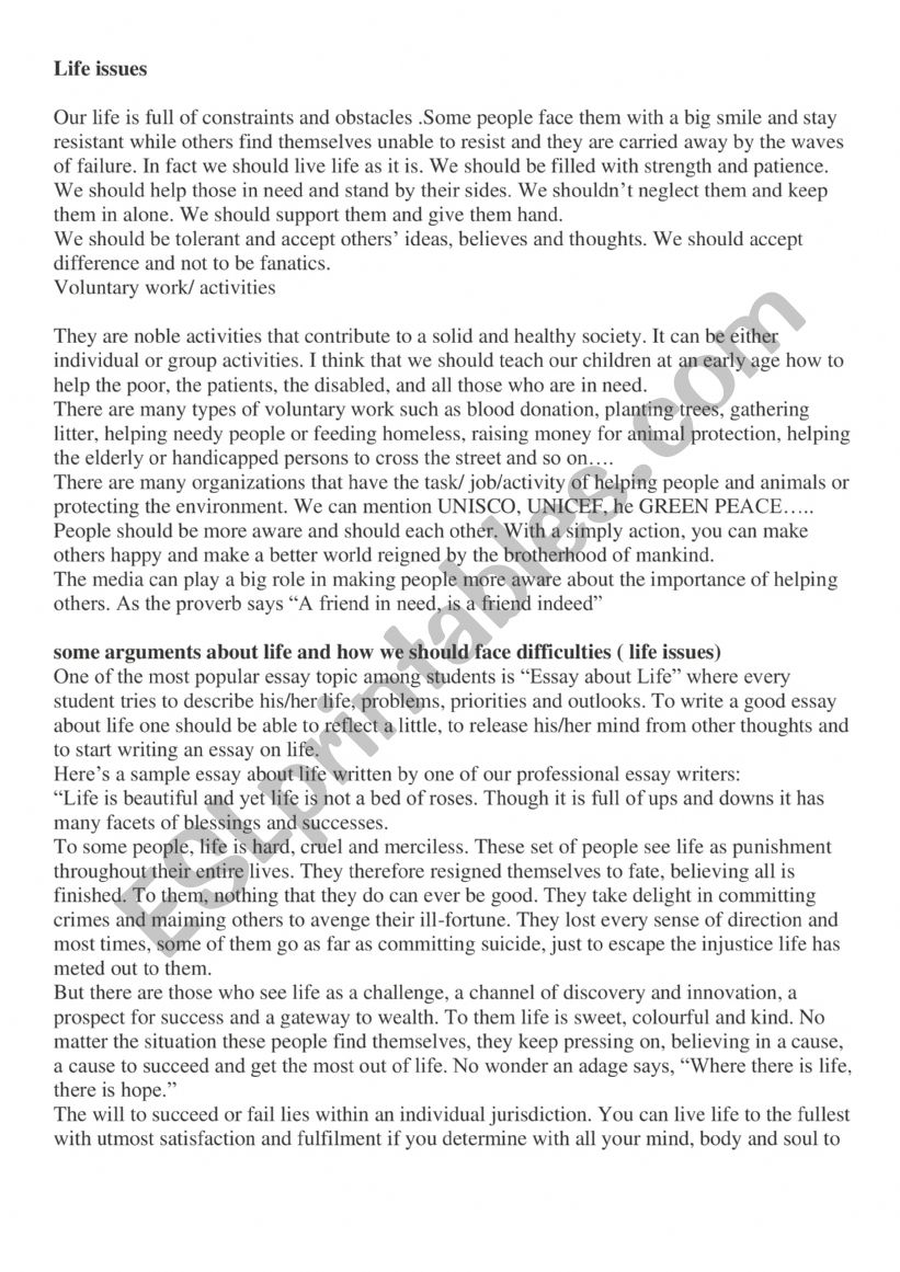 essays for bac students worksheet