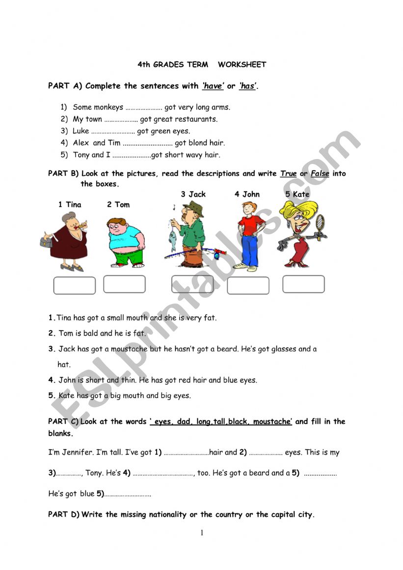 description of people worksheet
