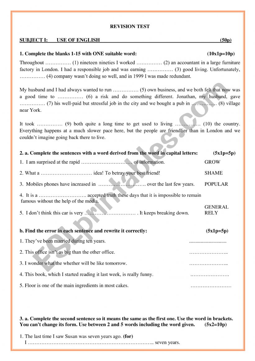 REVISION TEST worksheet
