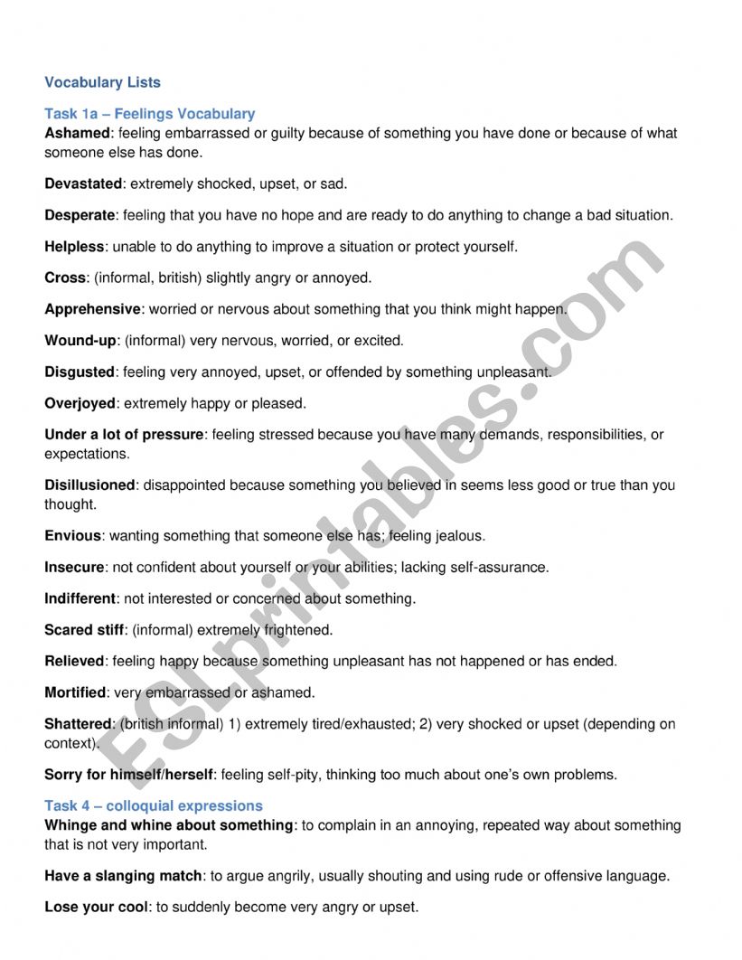 Feelings - vocabulary worksheet