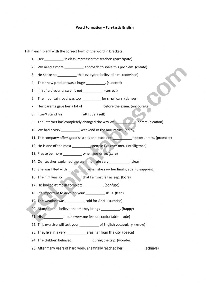 Word Formation worksheet