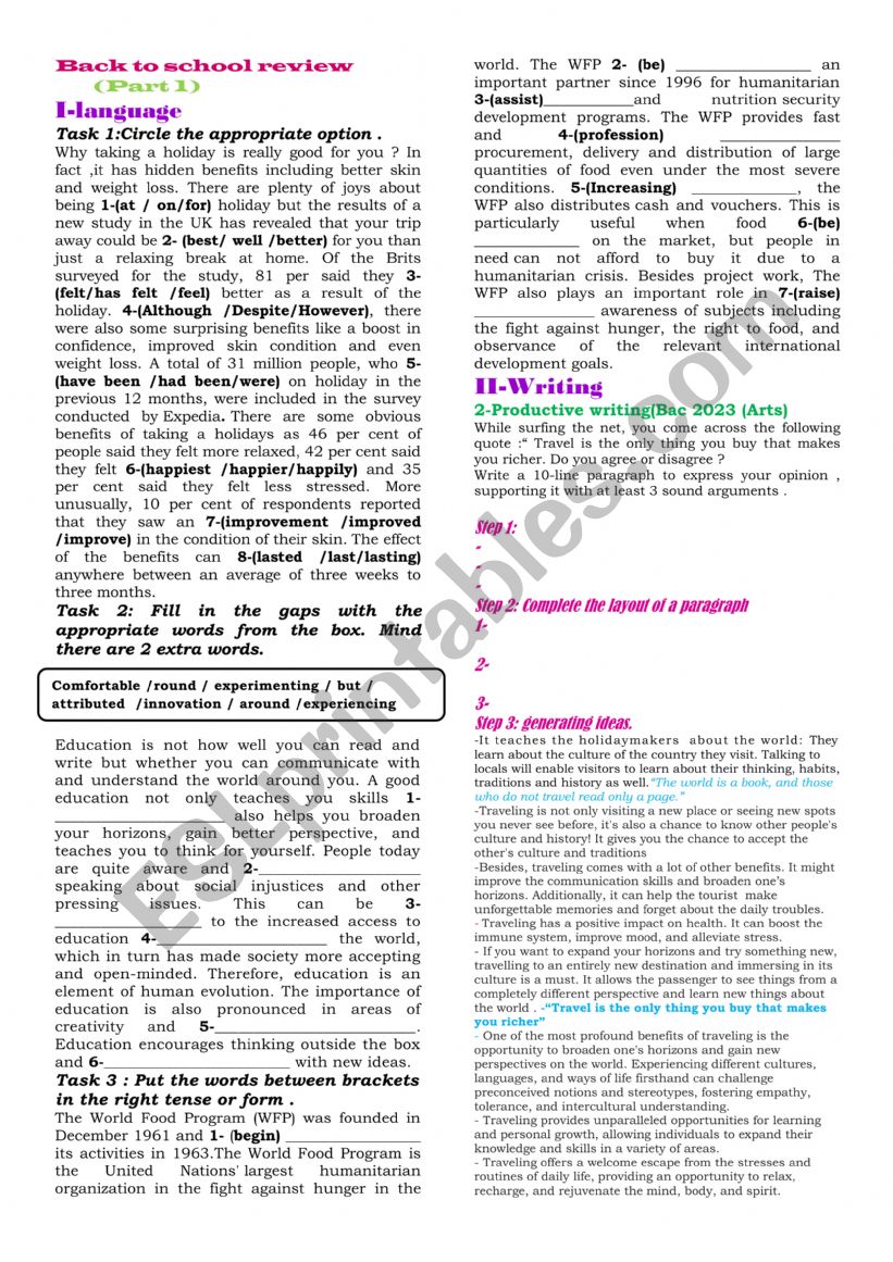 3rd form :Back to school review