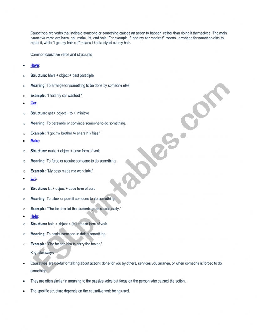 causatives worksheet