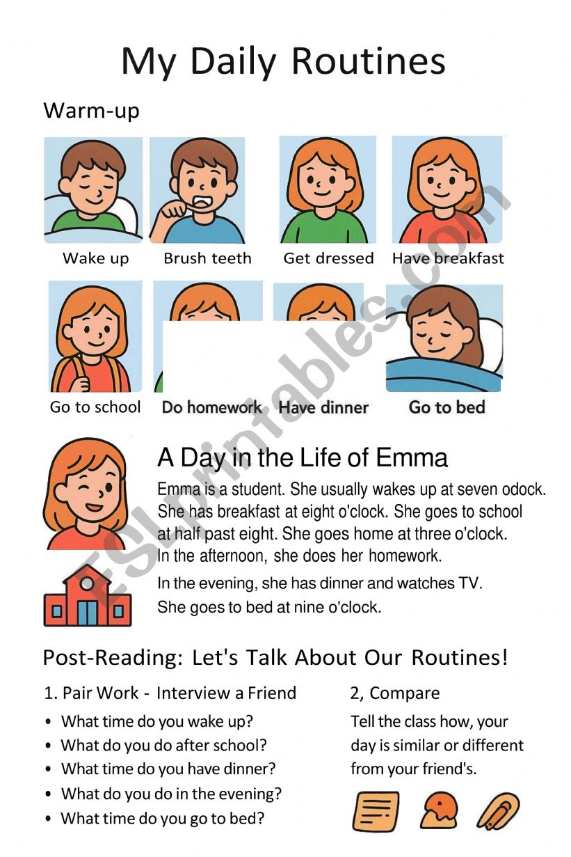 daily routines worsheet worksheet