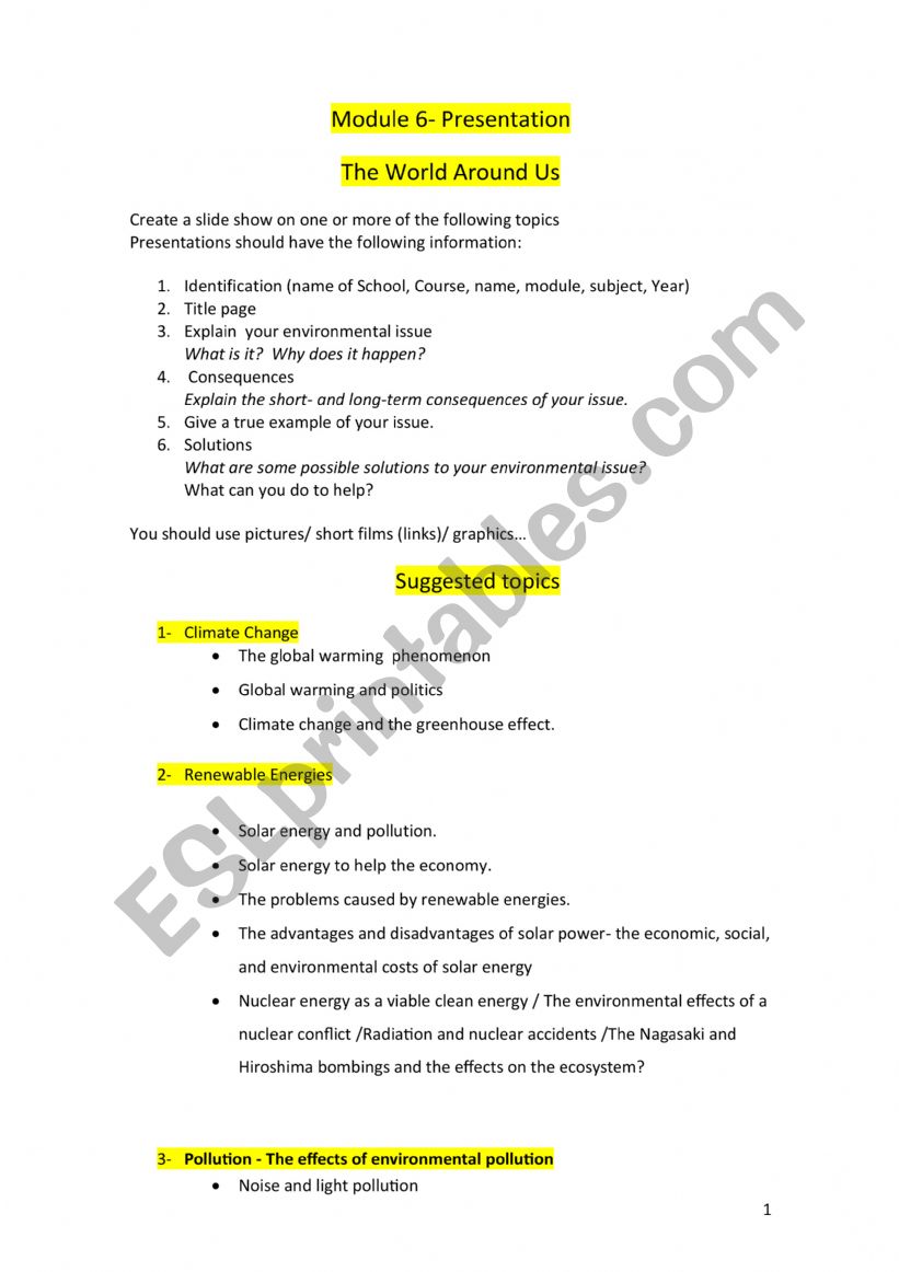 Project Work - Guidelines and Suggested topics