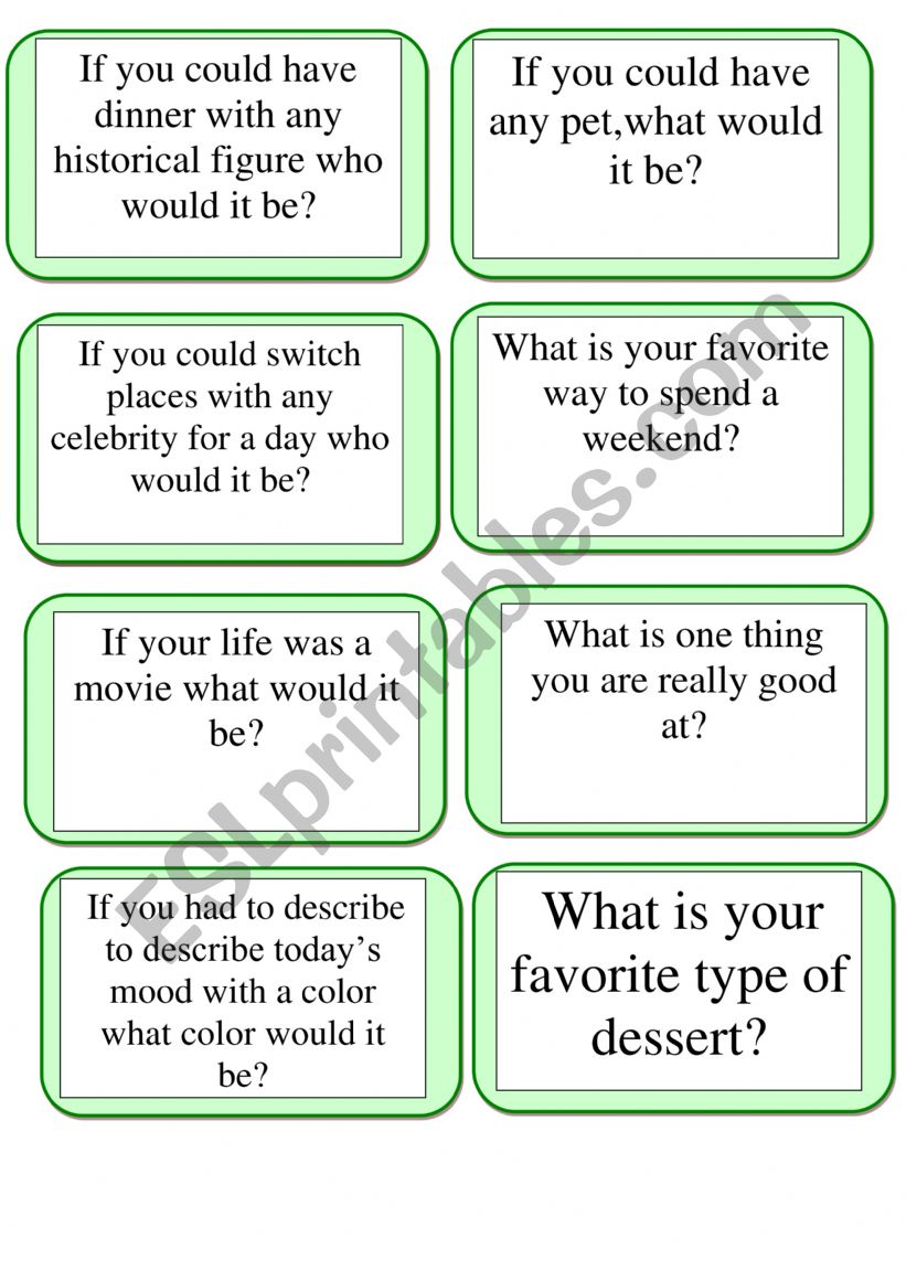 speaking cards worksheet