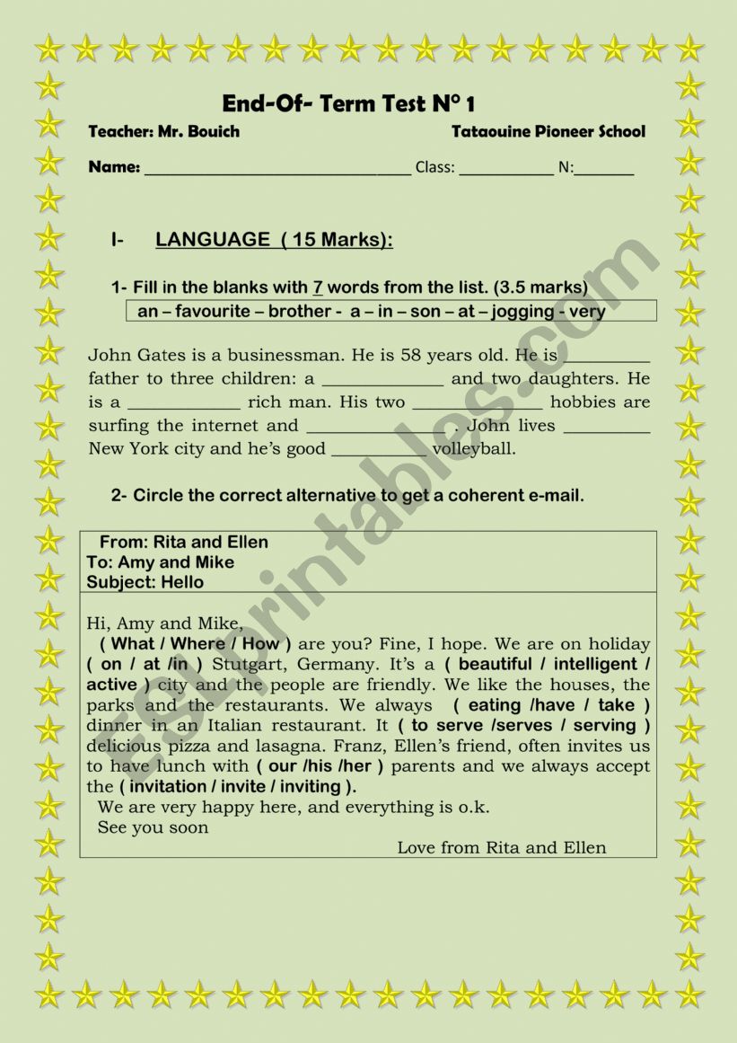 end-of-term test 1 7th form worksheet