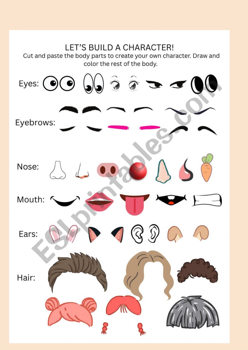 Let�s build a character! worksheet