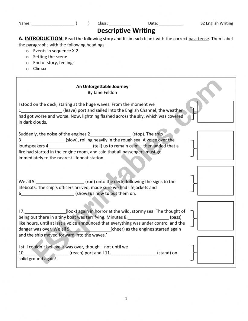 Descriptive Writing worksheet