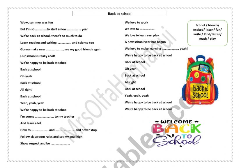 back to school  worksheet