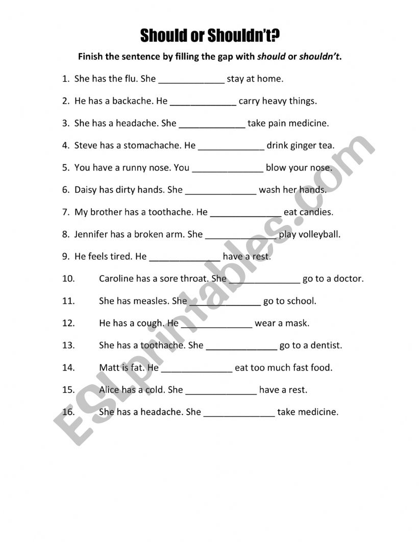 Should/Shouldnt Practice worksheet