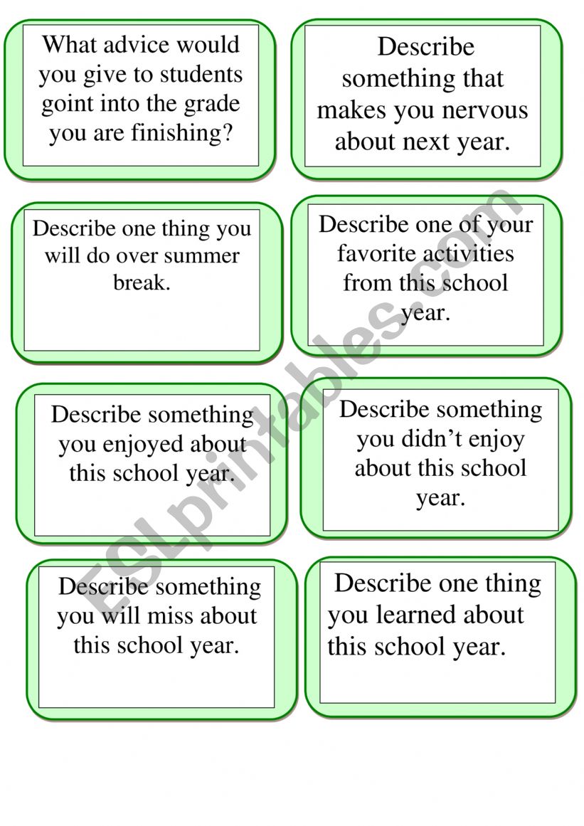 summer speaking cards worksheet