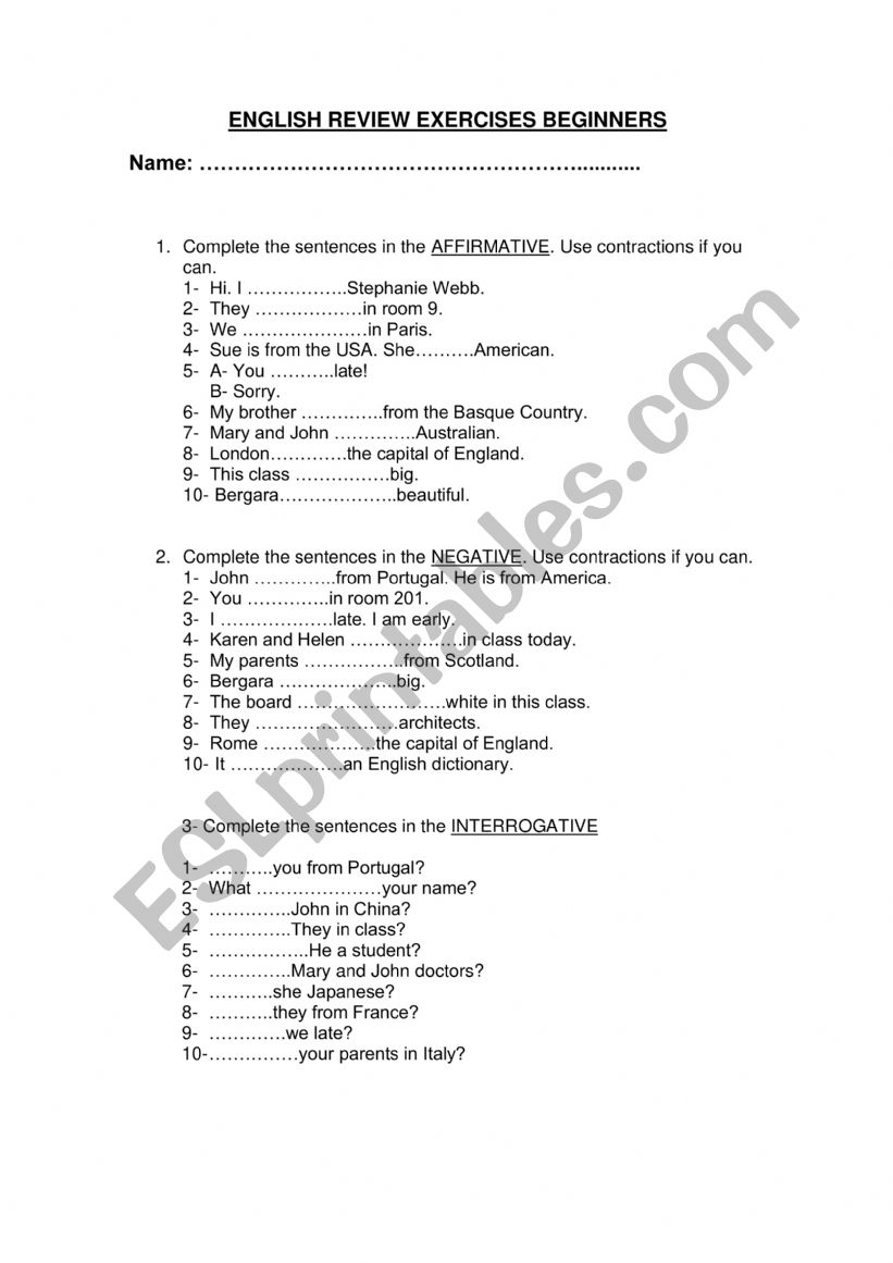 ENGLISH EXAM BEGINNERS UNIT 1 