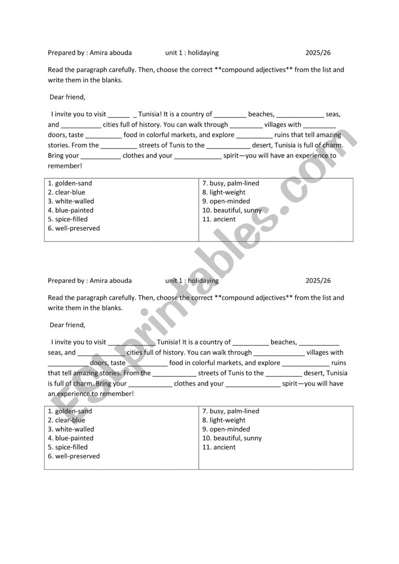  discover Tunisia worksheet