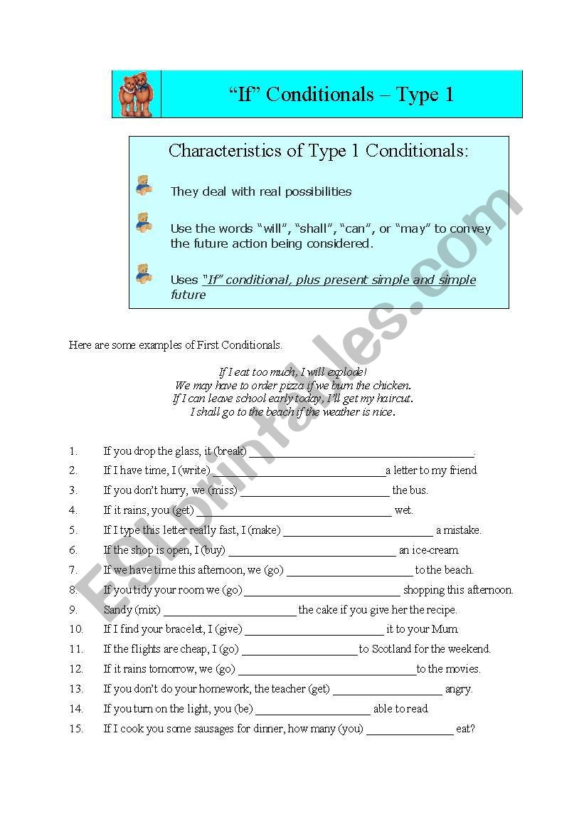 Type 1 conditionals worksheet