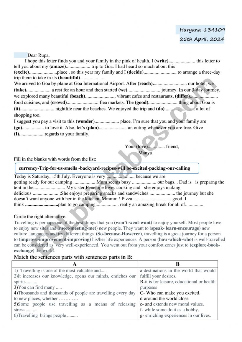 listening and language tasks worksheet