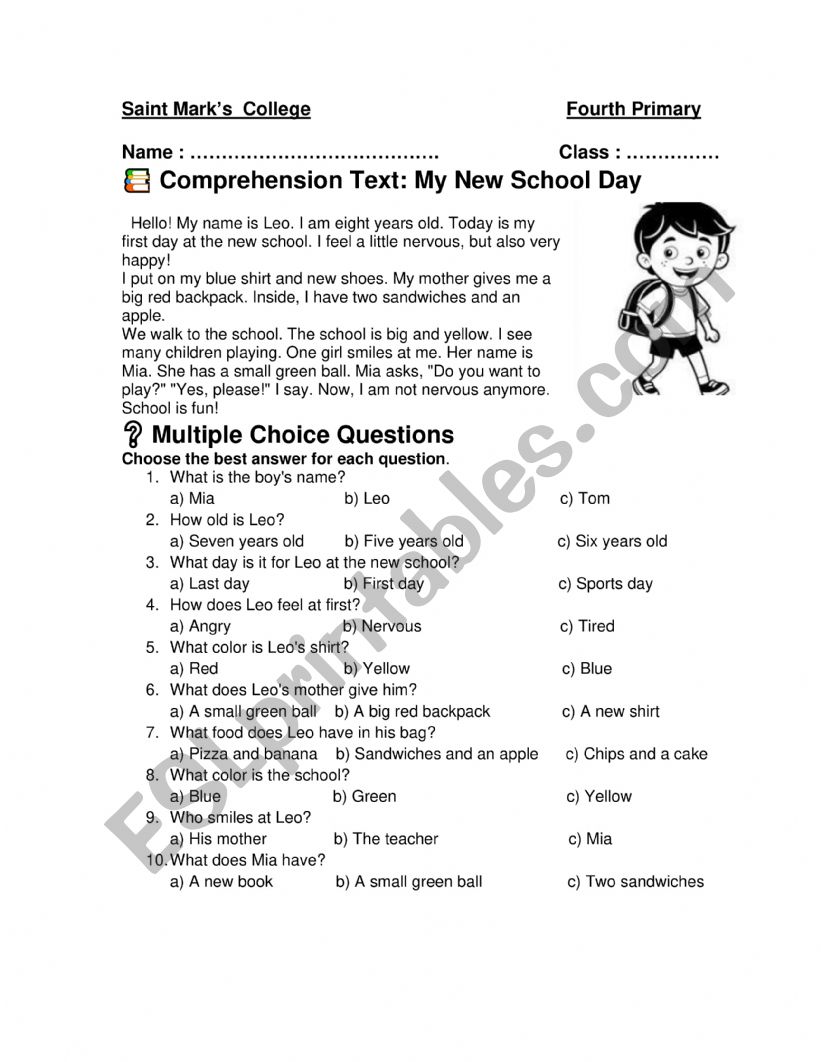 Reading Comprehension worksheet