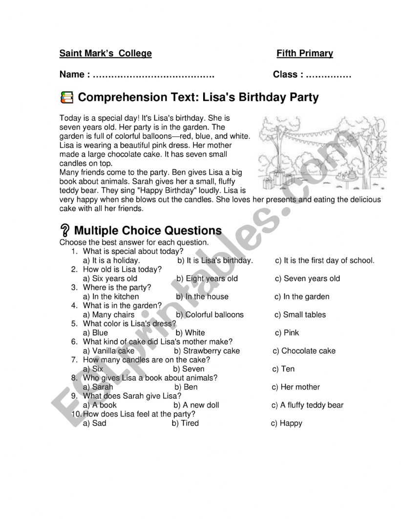 Reading Comprehension worksheet