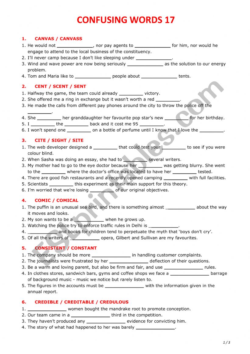 Confusing words 17 worksheet