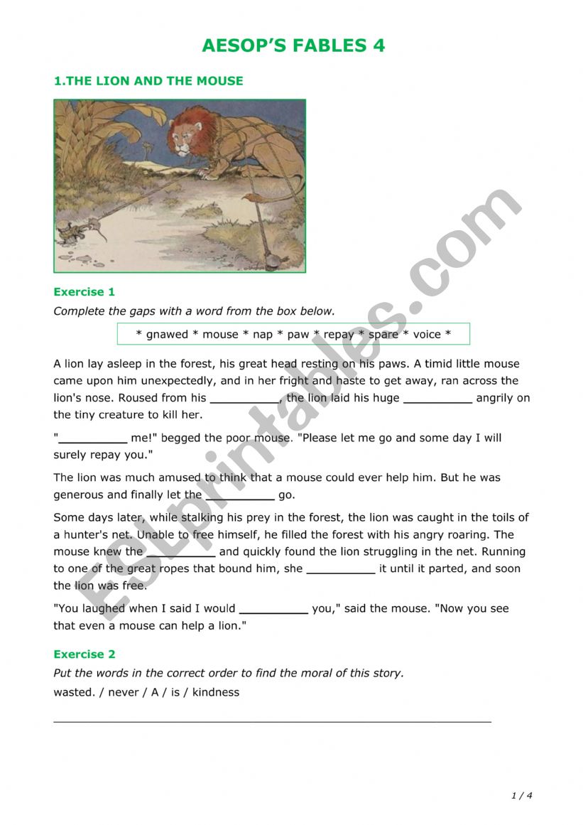 Aesop 4 worksheet