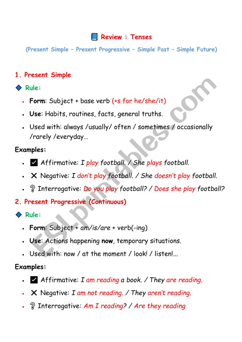 Review Tenses worksheet