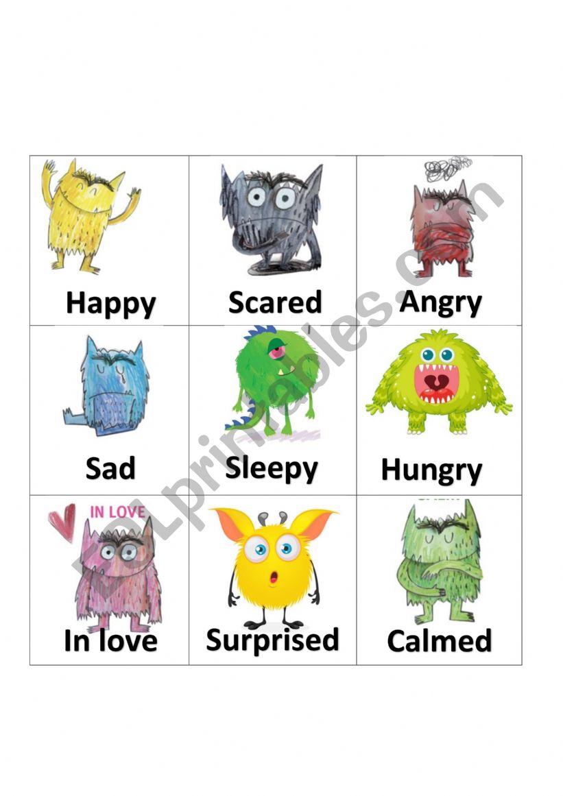 Emotions bingo worksheet