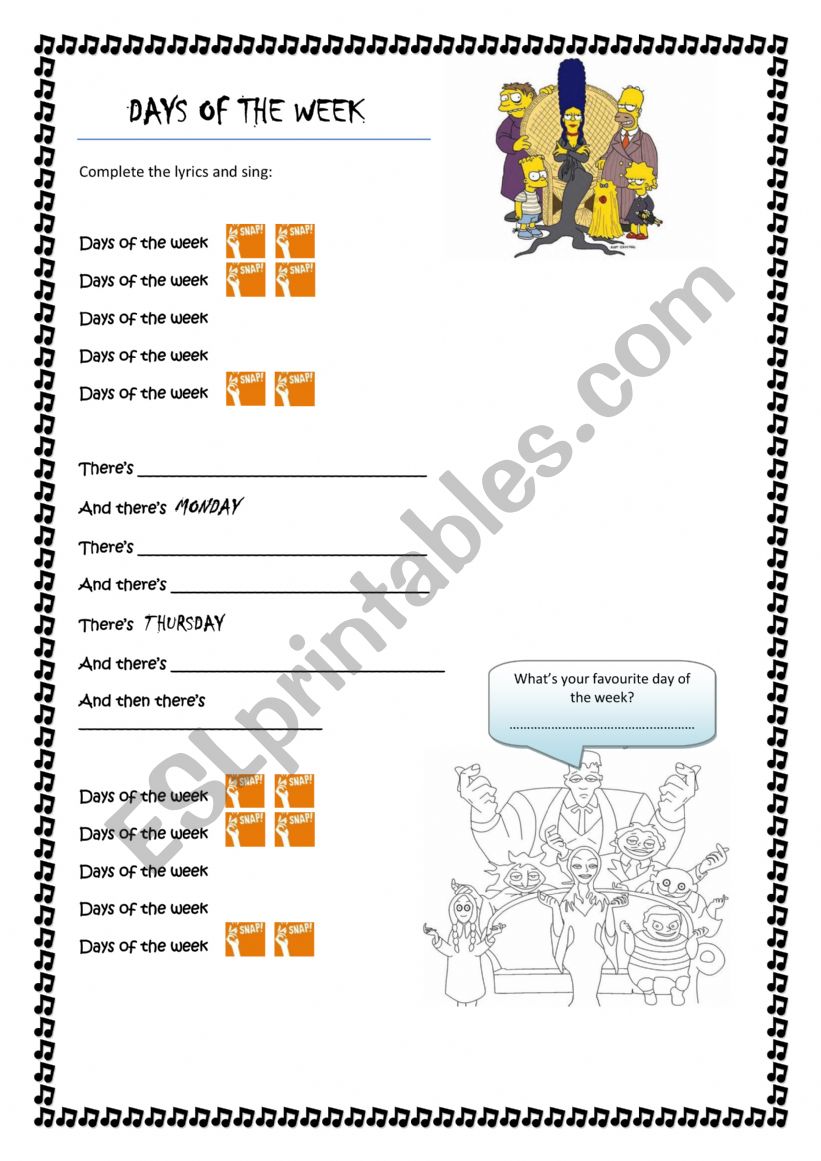 Halloween days of the week worksheet