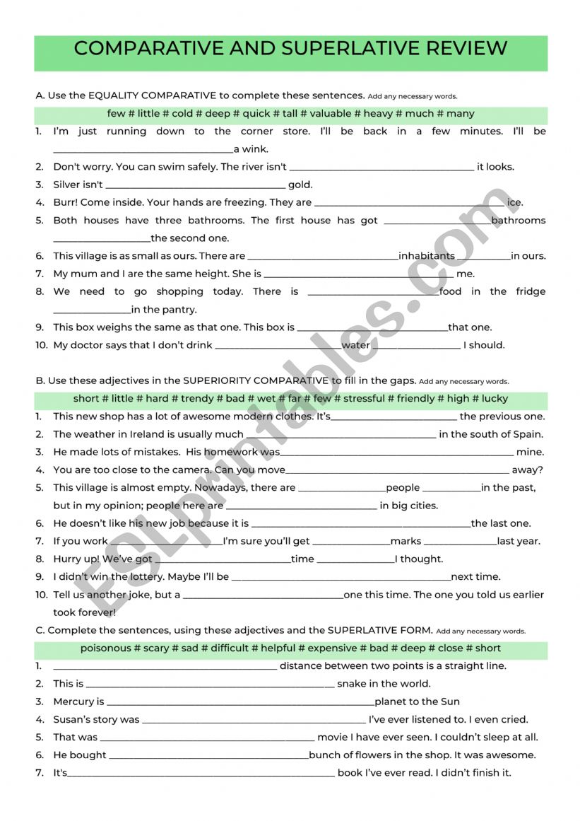 Review of Comparative/Superlative plus Repeated/Double Comparative