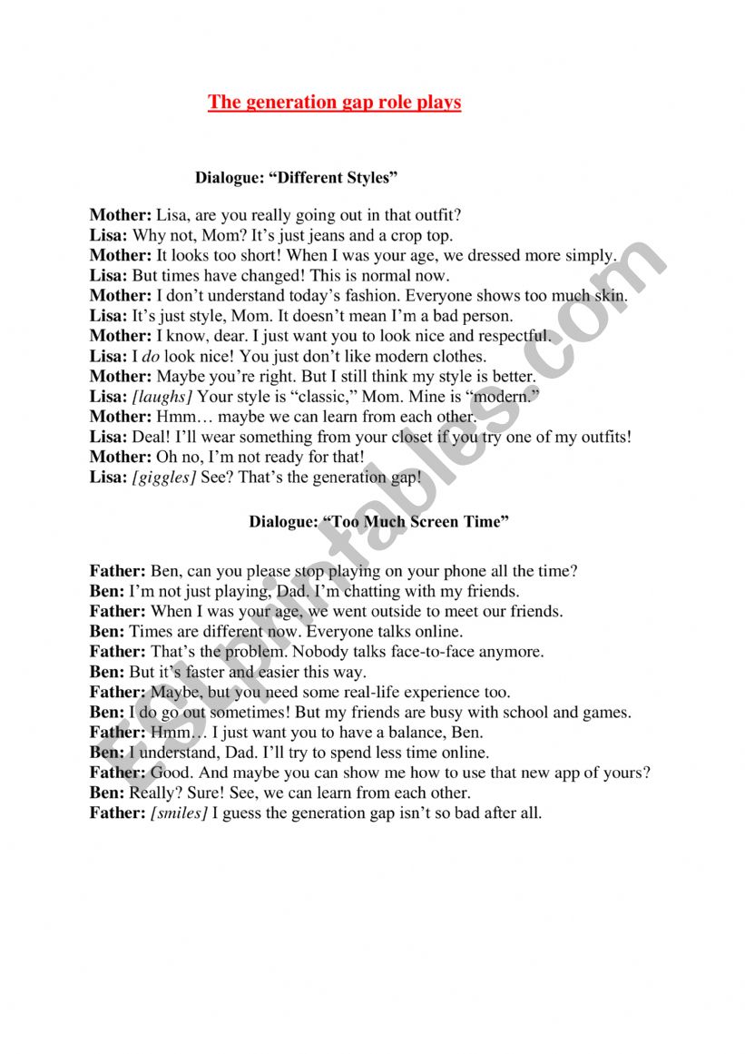 The generation gap , role plays