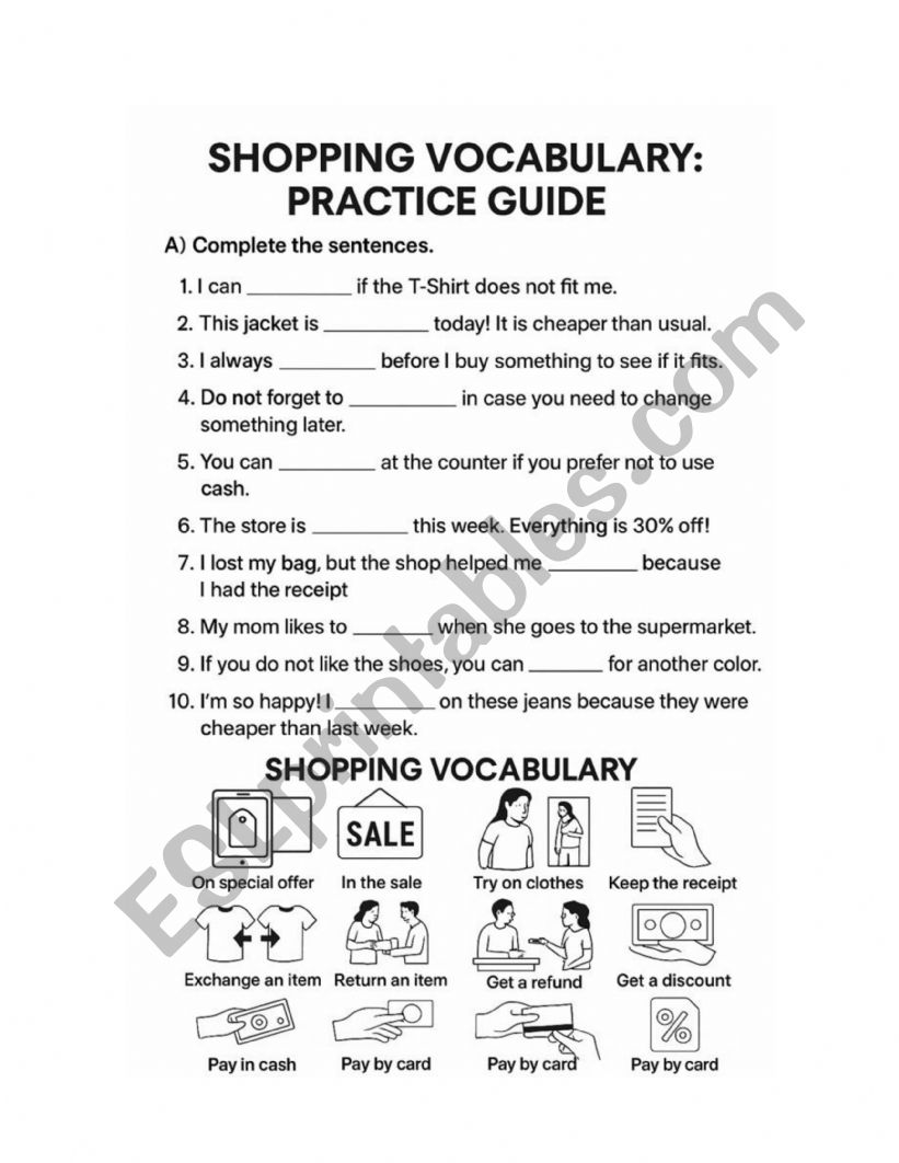 Shopping vocabulary  worksheet