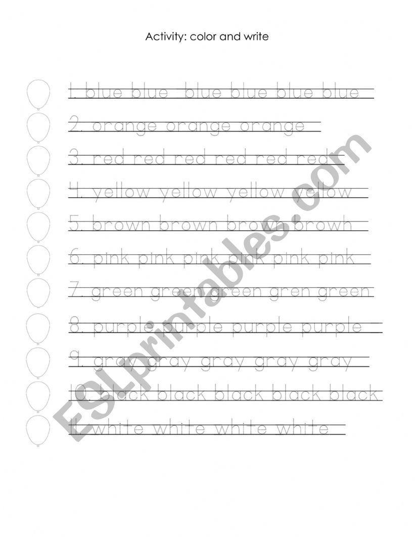 Colors worksheet
