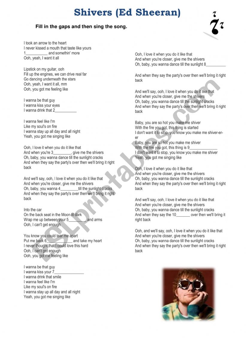 Shrivers- Complete the lyrics worksheet
