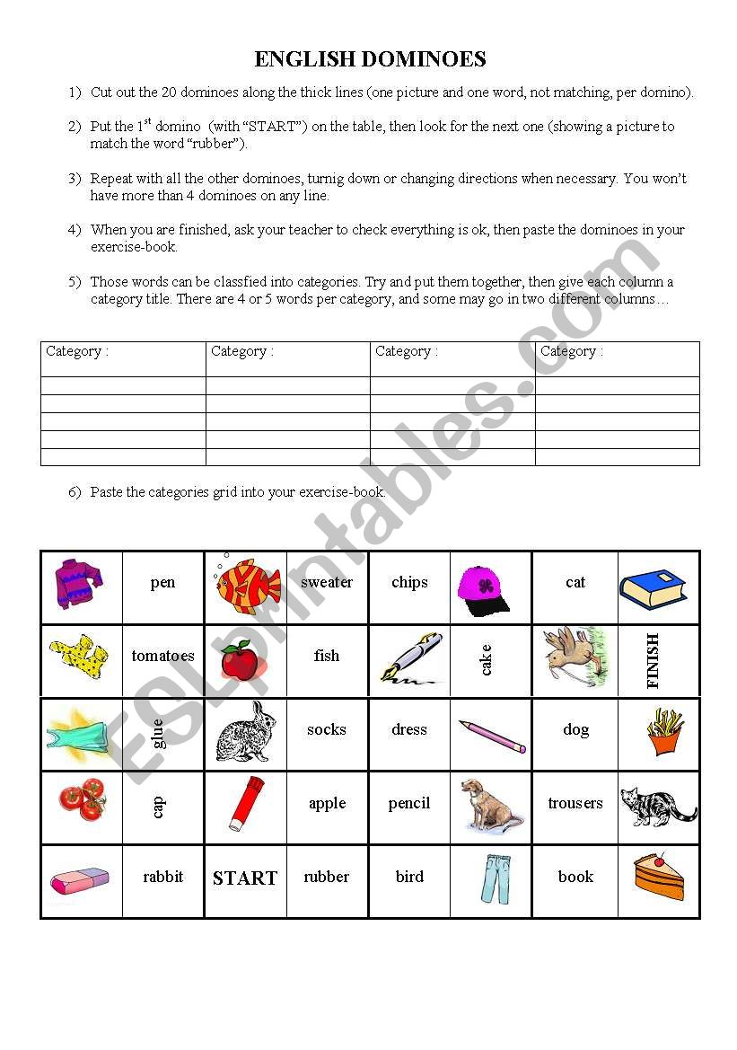 vocabulary dominoes worksheet