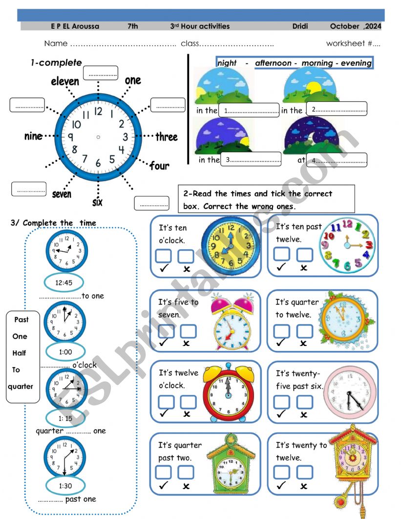 3rd hour activities worksheet