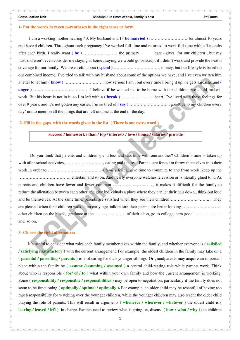 Consolidation Module 1- 3rd forms