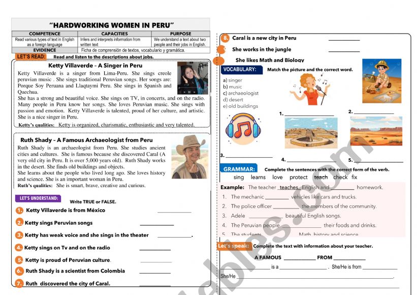 HARDWORKING PERUVIAN WOMEN worksheet