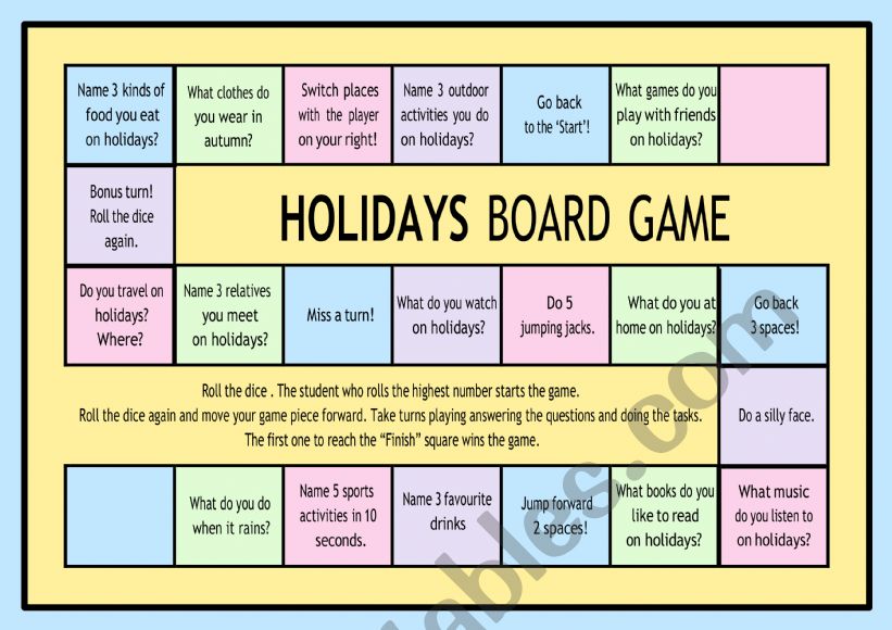 Holidays Board game worksheet