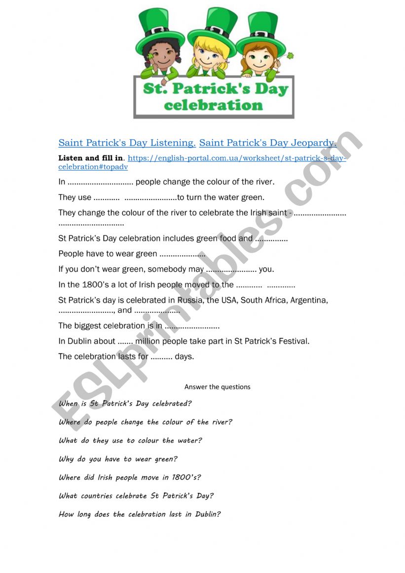 St Patrick�s worksheet