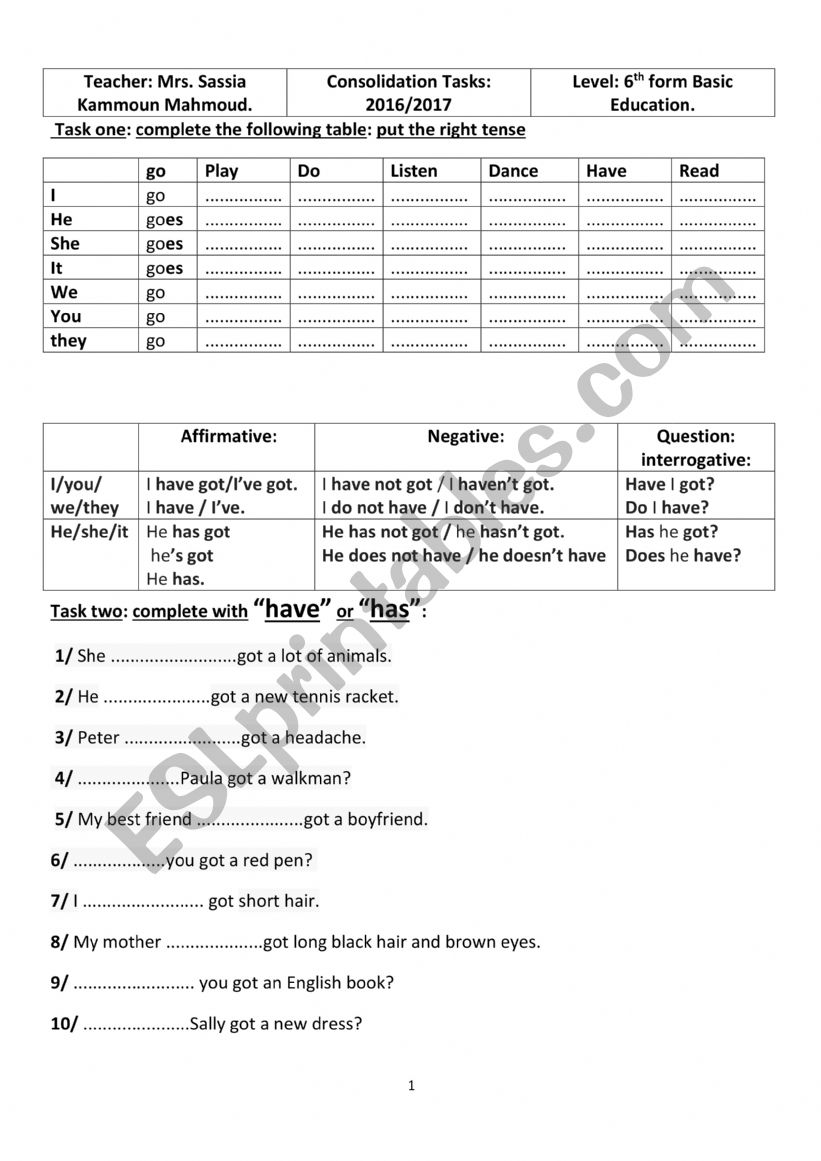 6th form revision worksheet