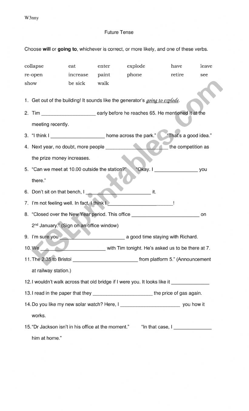 Future Forms worksheet