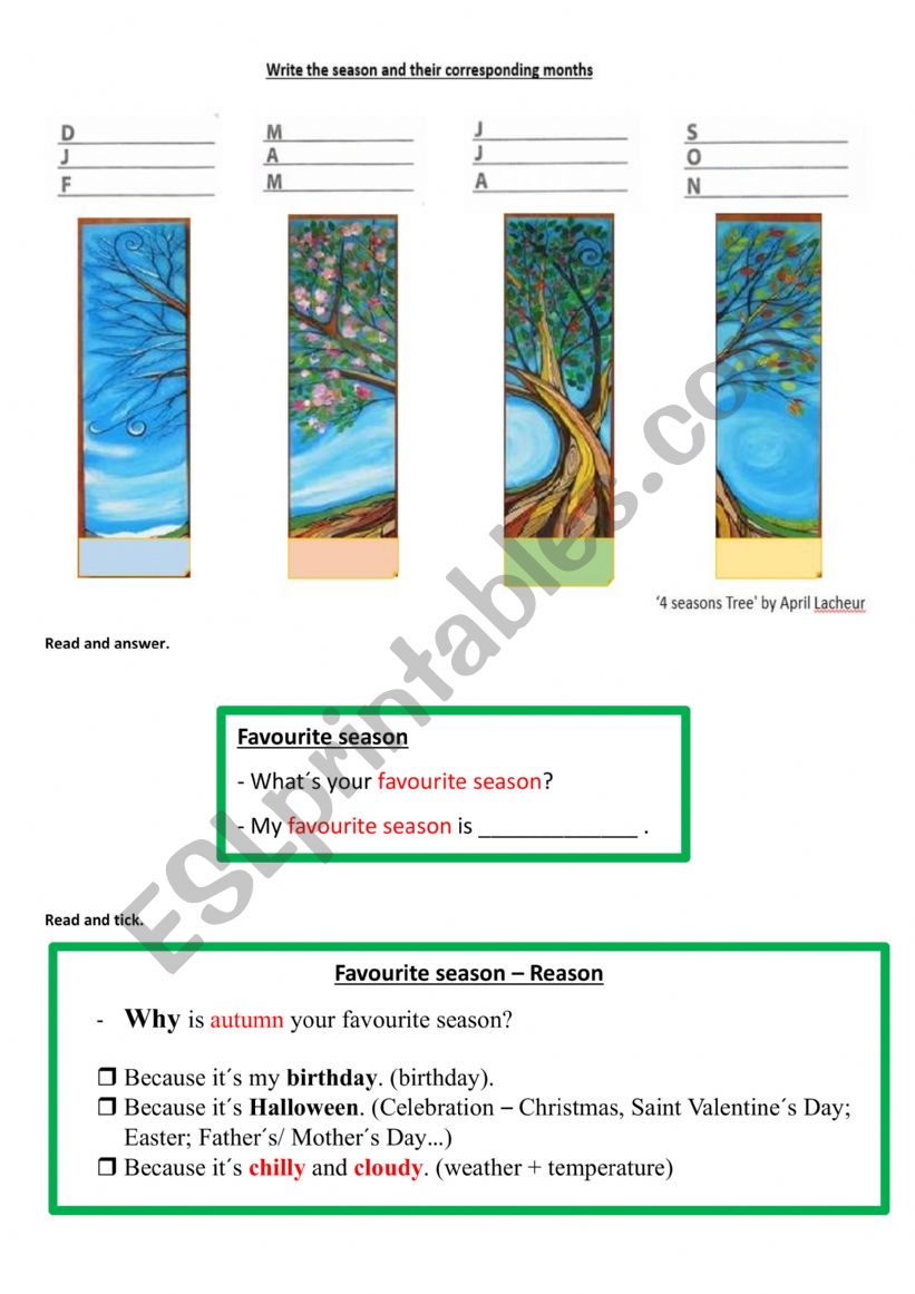 Months and seasons worksheet