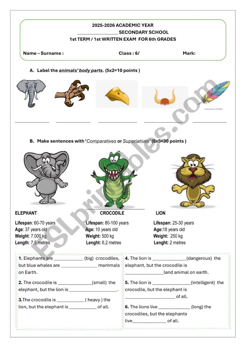 Comparatives - superlatives worksheet