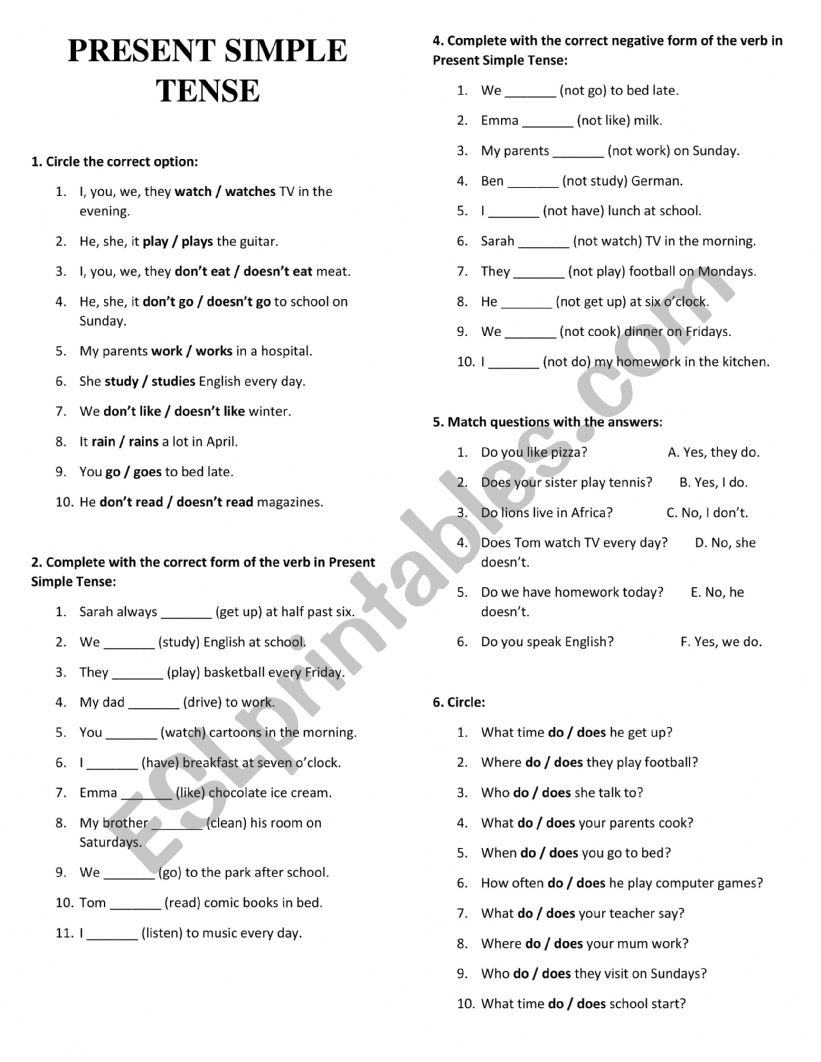 Present Simple Tense worksheet