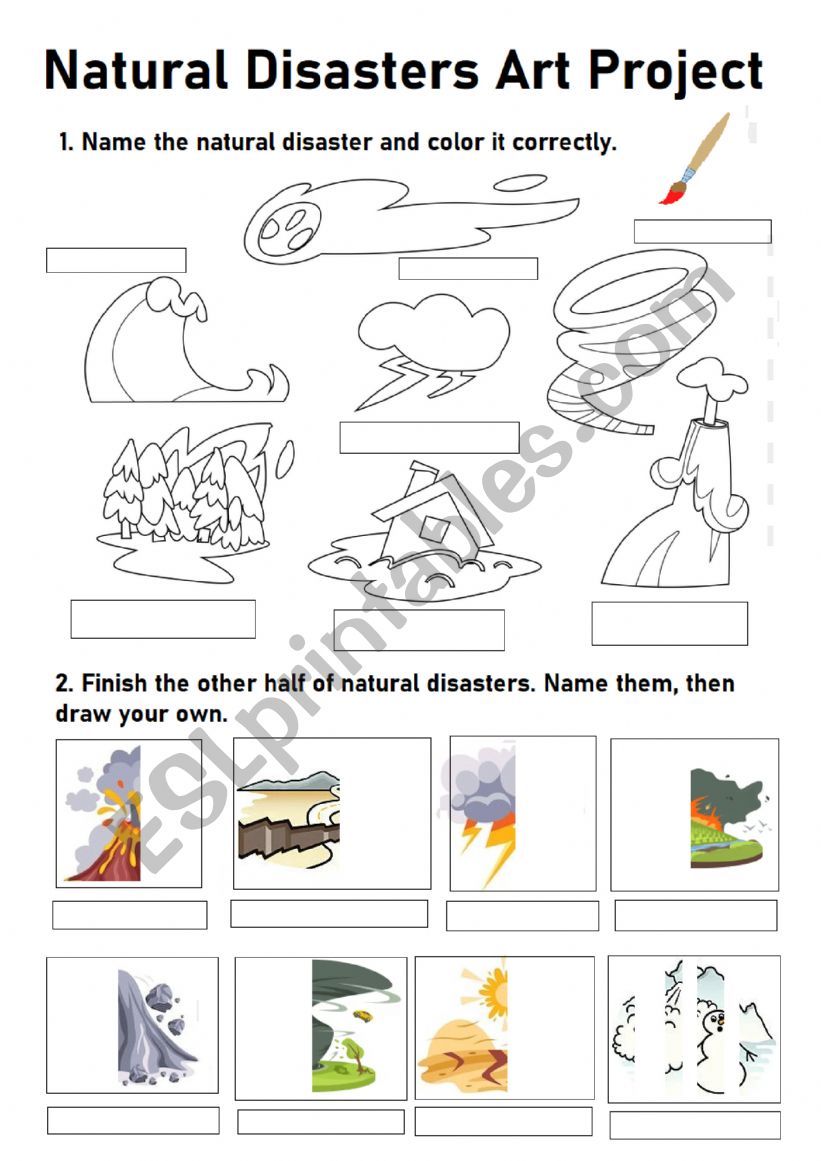 Natural Disasters Art Project (ESL Vocabulary Worksheet)