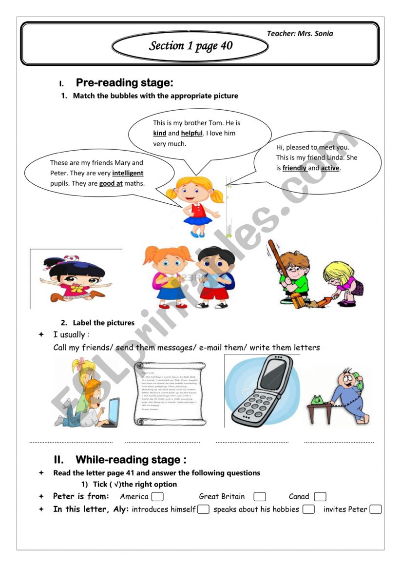 Aly�s friend  worksheet