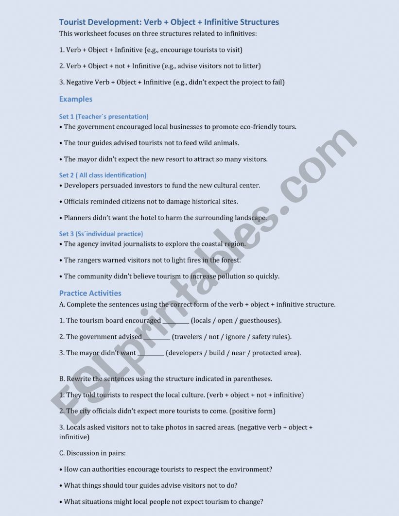 Tourist development: Verb+Obj.+Infinitive