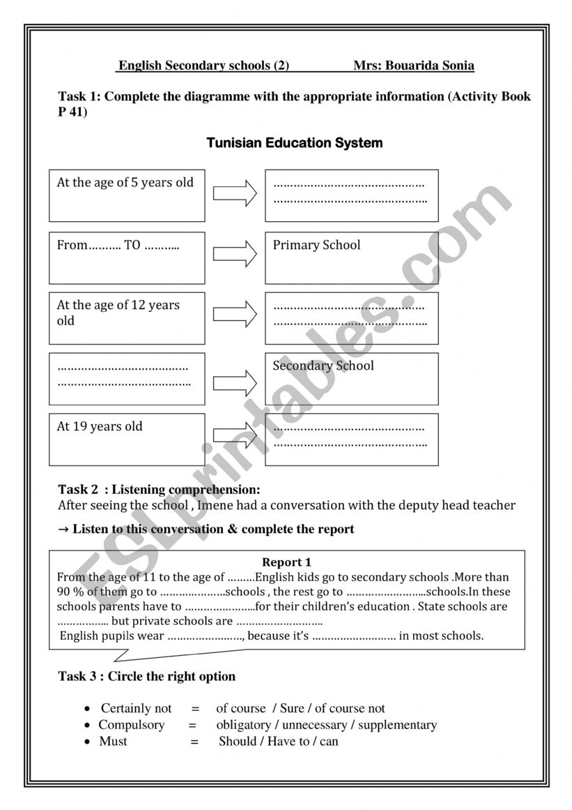 English secondary school  worksheet