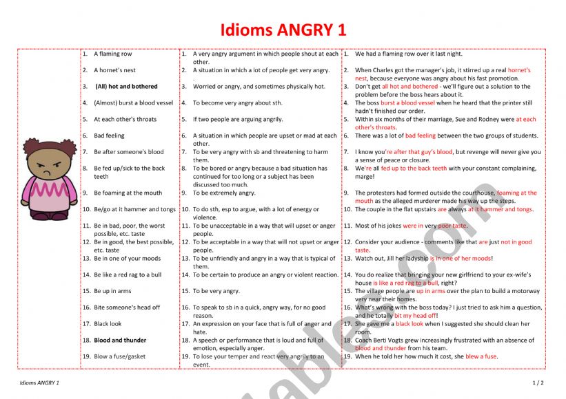 Idioms ANGRY 1 worksheet Idioms ANGRY 1 worksheet
