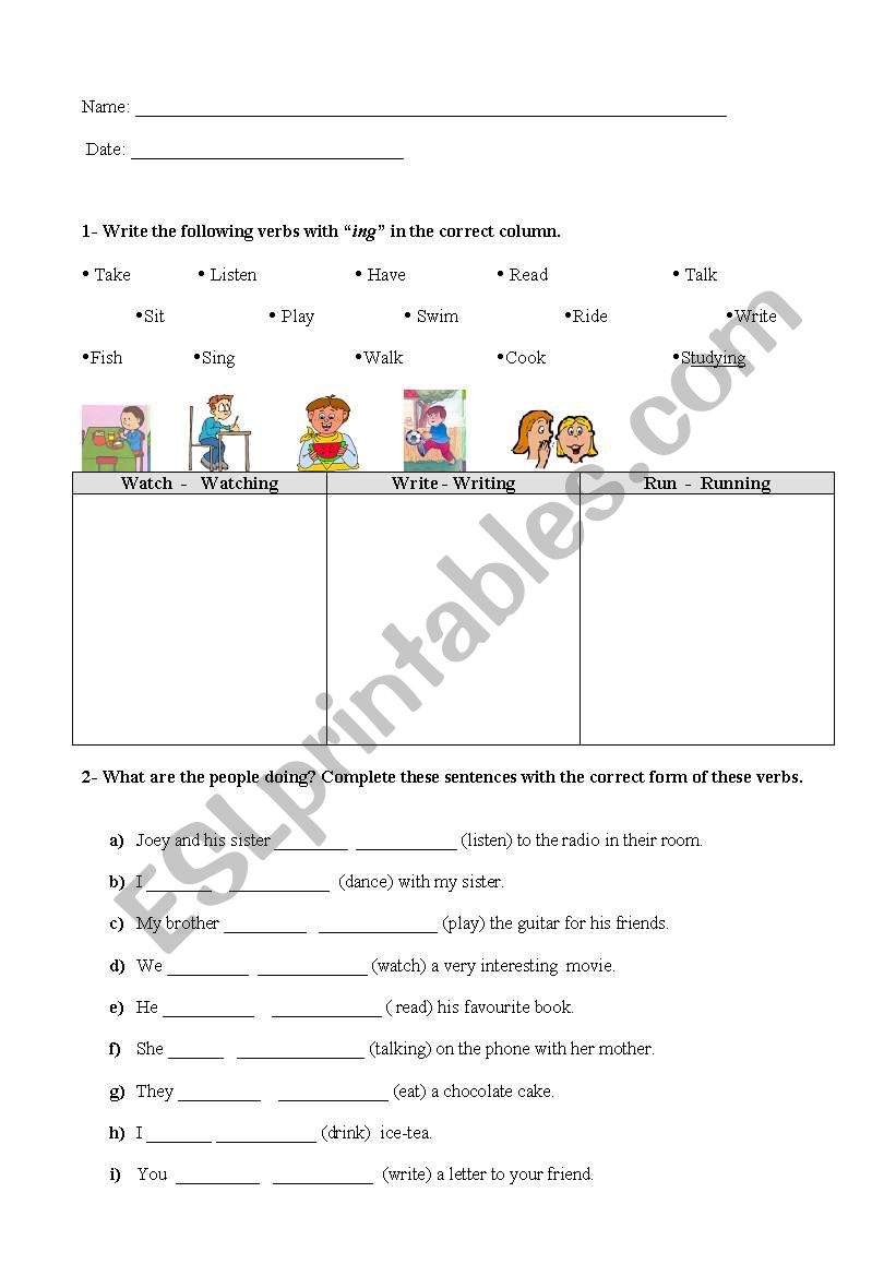 Present Continuous Worksheet worksheet