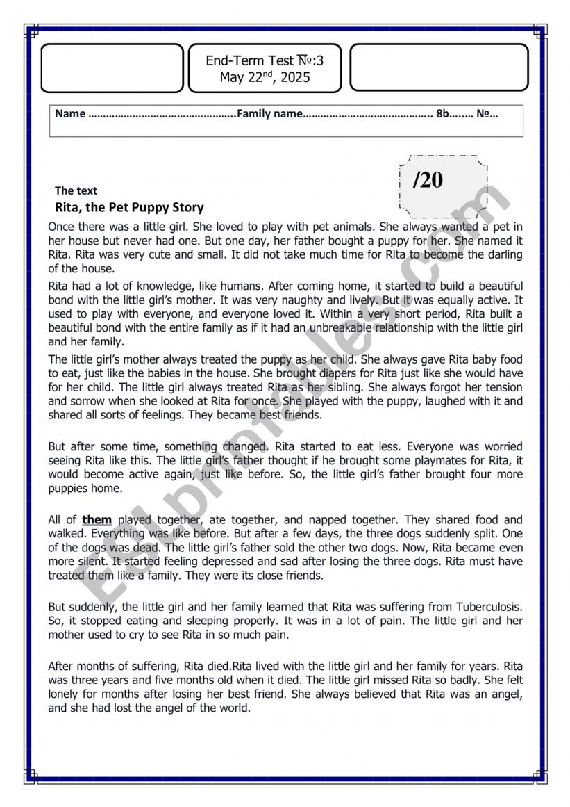 end term test worksheet